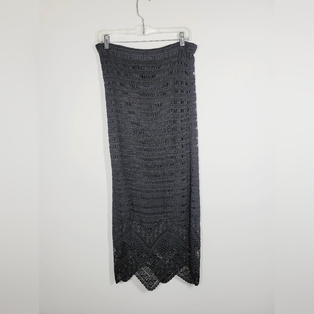 Chico's Elegant Black Crochet Skirt, Size 1